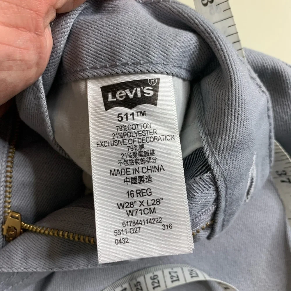 Levi’s 511 Men’s Skinny Fit Jean Gray Silver 28x29 New